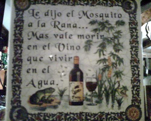 Que gran verdad! - Bueno, pues esta es mi primera foto subida desde el movil, mi querida blackberry. Como estoy currando y tengo pocas fotos en el movil me tendreis que perdonar la calidad de la foto y la falta de tildes en las vocales. <BR>Sobre la foto, decir que fue hecha en el bar "El Mosquito" de Zamora donde preparan unas cachuelas... A que si, Jasper? <BR>Y como el fin de semana lo empece con una foto referente a la cerveza vamos a terminarlo con su hermano mayor, el vino. <BR> <BR>A ver si esta tarde salimos vencedores del derbi. <BR> <BR>Venga chic@s, sed buen@s. - Fotolog